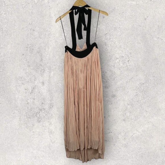 Aritzia Le Fou Couvin Dress Blush‎ Pink Black Silk Size XXS Halter Maxi Bohemian - Picture 10 of 12
